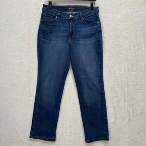 Lee Jeans Women Petites 10P Blue Relaxed Fit Straight Mid Rise Dark Wash Denim